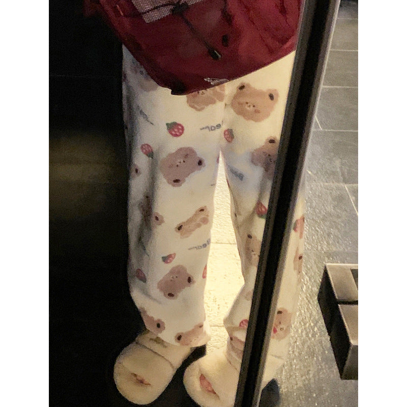 Cute cozy Strawberry Bear Fleece Pajama Pants