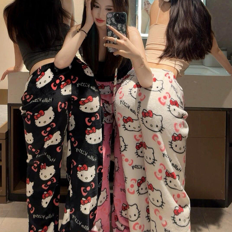 Cute cozy Strawberry Bear Fleece Pajama Pants