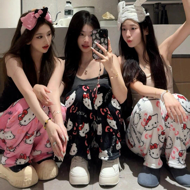 Cute cozy Strawberry Bear Fleece Pajama Pants