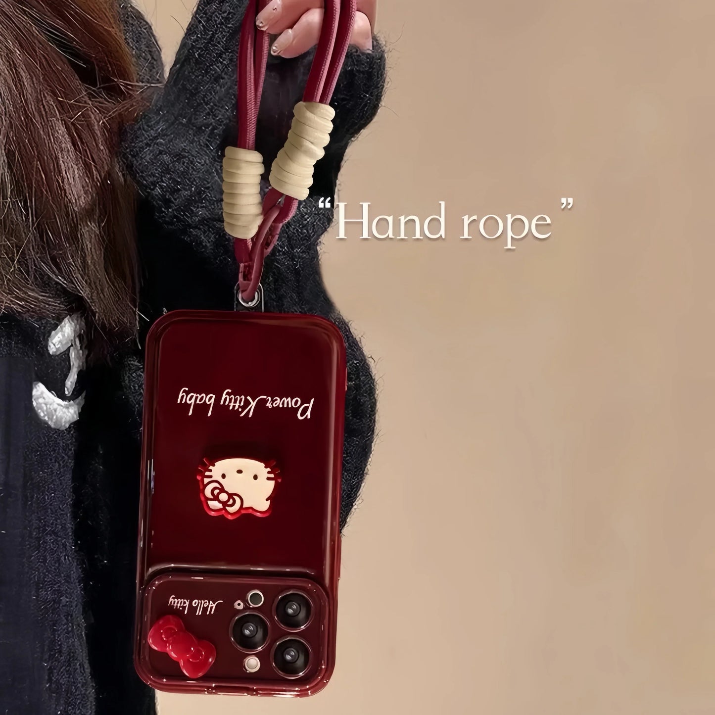 Kitty flip phone case with mirror and stand