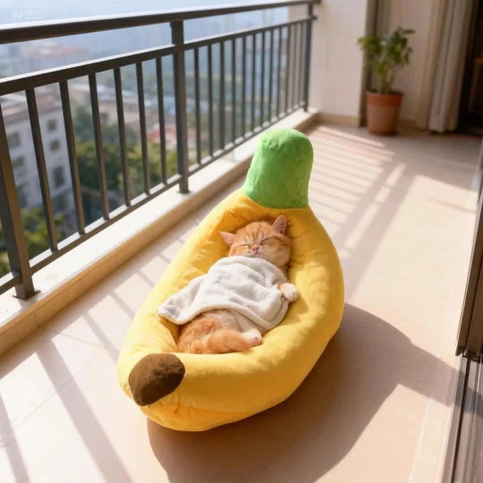 Banana-Shaped Dog Bed | Cozy Velvet Pet Nest for Cats & Puppies – Cute & Washable