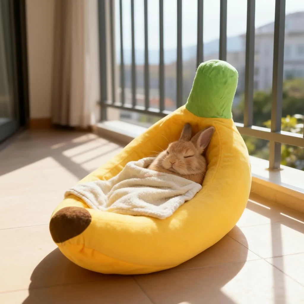 Banana-Shaped Dog Bed | Cozy Velvet Pet Nest for Cats & Puppies – Cute & Washable