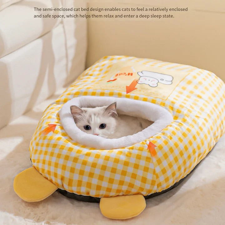 Cozy Winter Cat Sleeping Bag Bed | Plush Enclosed Nest for Indoor Cats