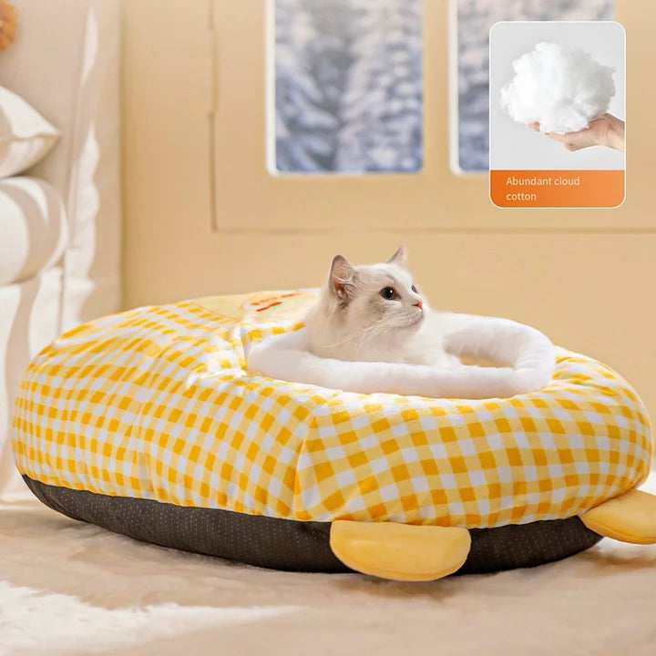 Cozy Winter Cat Sleeping Bag Bed | Plush Enclosed Nest for Indoor Cats