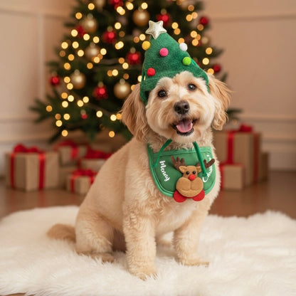 Festive Holiday Pet Hat & Scarf Set – Cute Christmas Costume for Dogs & Cats | Xmas Pet Photo Gift