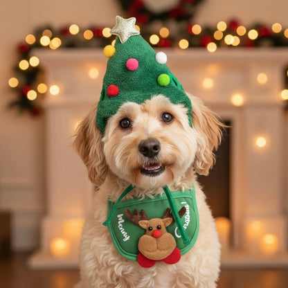 Festive Holiday Pet Hat & Scarf Set – Cute Christmas Costume for Dogs & Cats | Xmas Pet Photo Gift