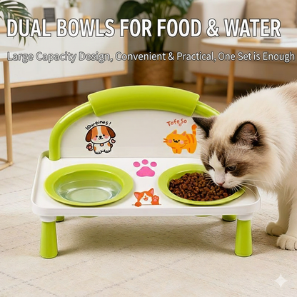 Elevated Double Pet Bowl for Cats & Dogs – Raised Stainless Steel Food & Water Feeder Stand