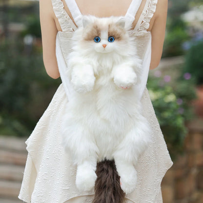 Cute Kitten Plush Backpack – Kawaii Fluffy Cat Stuffed Animal School Bag for Kids & Teens