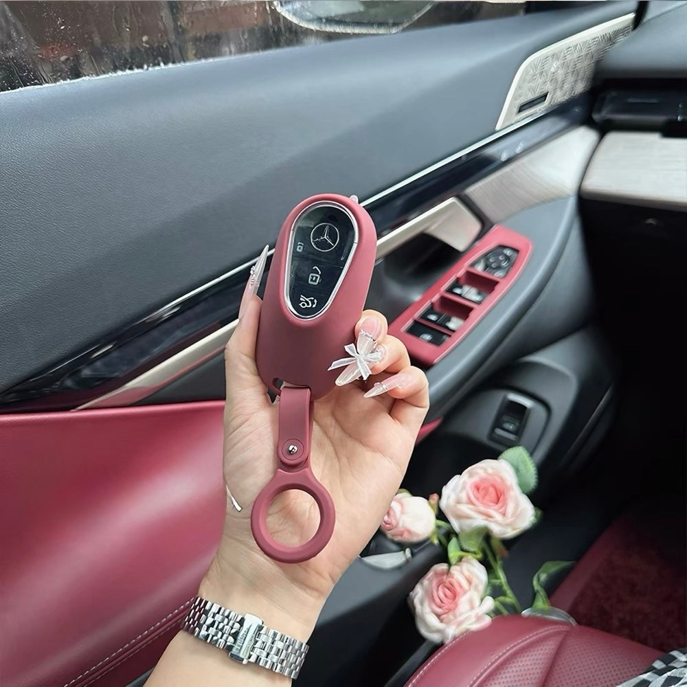 Soft Car Key Cover with Matching Finger Ring for Mercedes-Benz