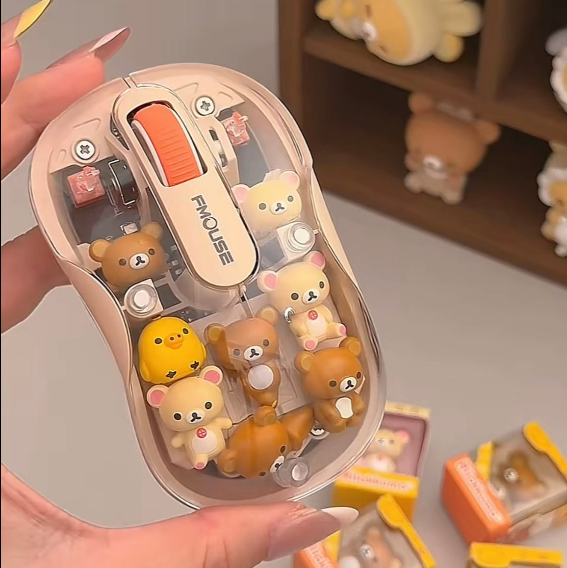 Kawaii Transparent Wireless Mouse with 3D Miniature Bears