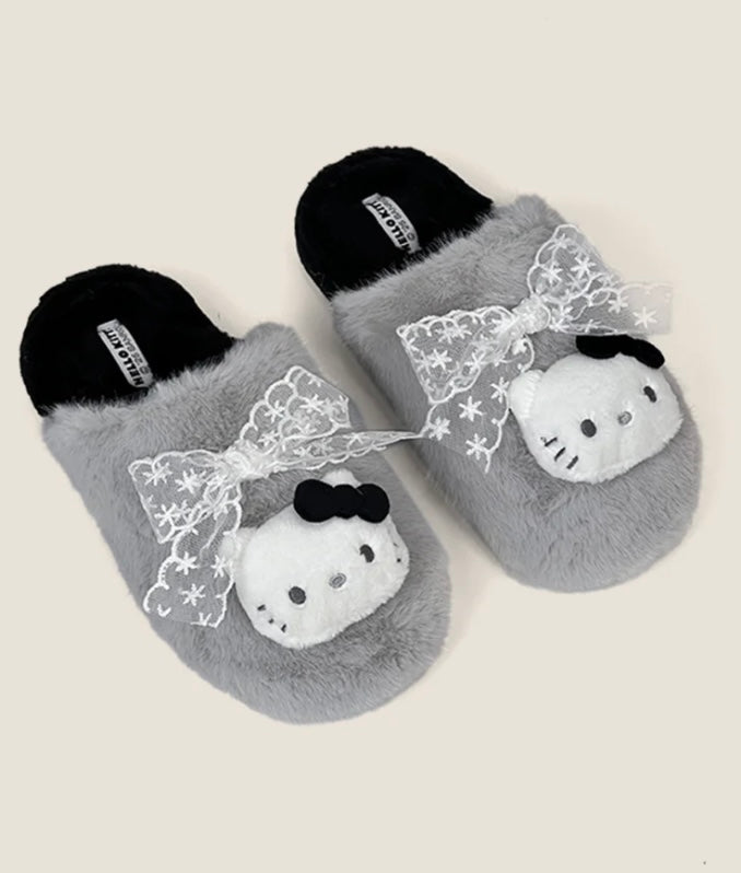Cute fur cat plush slipper