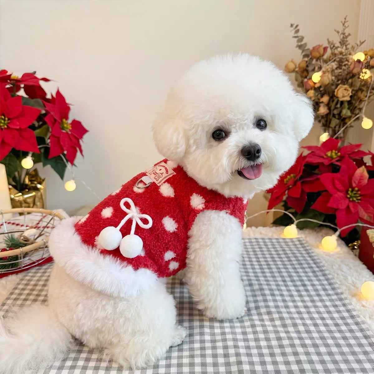 Handmade Red Polka Dot Christmas Dog Sweater