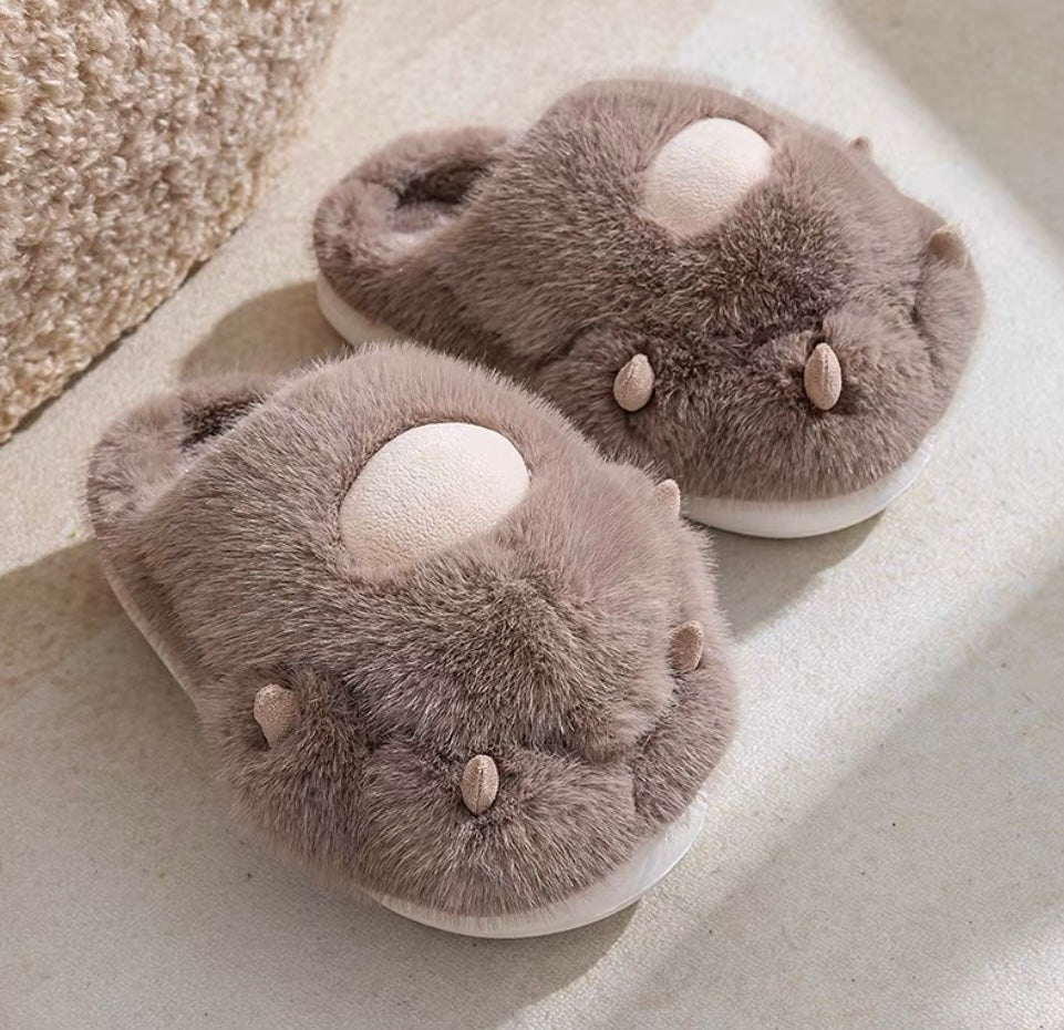Cat Paw Plush Slippers - Cozy Cute Animal Claw House Shoes