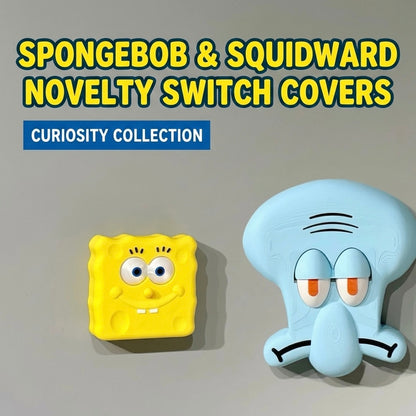 Interactive 3D Cartoon Light Switch Cover | Playful Yellow Sponge & Blue Character Wall Decor