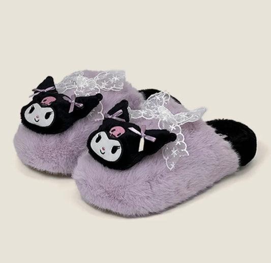 Cute fur cat plush slipper