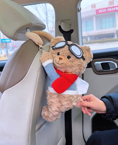 Plush teddy tissue holder styled as a cute gift for drivers