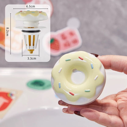 Cute Donut Ceramic Drain Plug – Kawaii Washbasin Sink Stopper 2 Pcs Set