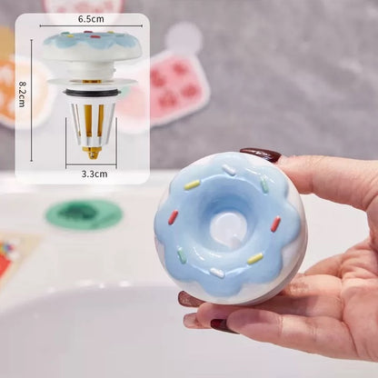 Cute Donut Ceramic Drain Plug – Kawaii Washbasin Sink Stopper 2 Pcs Set