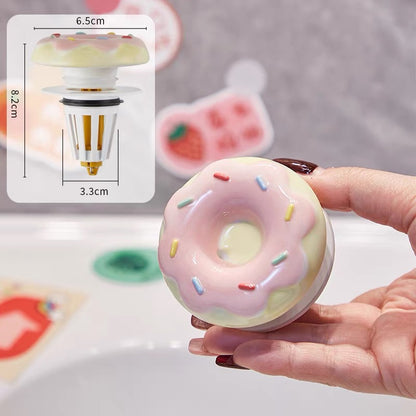 Cute Donut Ceramic Drain Plug – Kawaii Washbasin Sink Stopper 2 Pcs Set