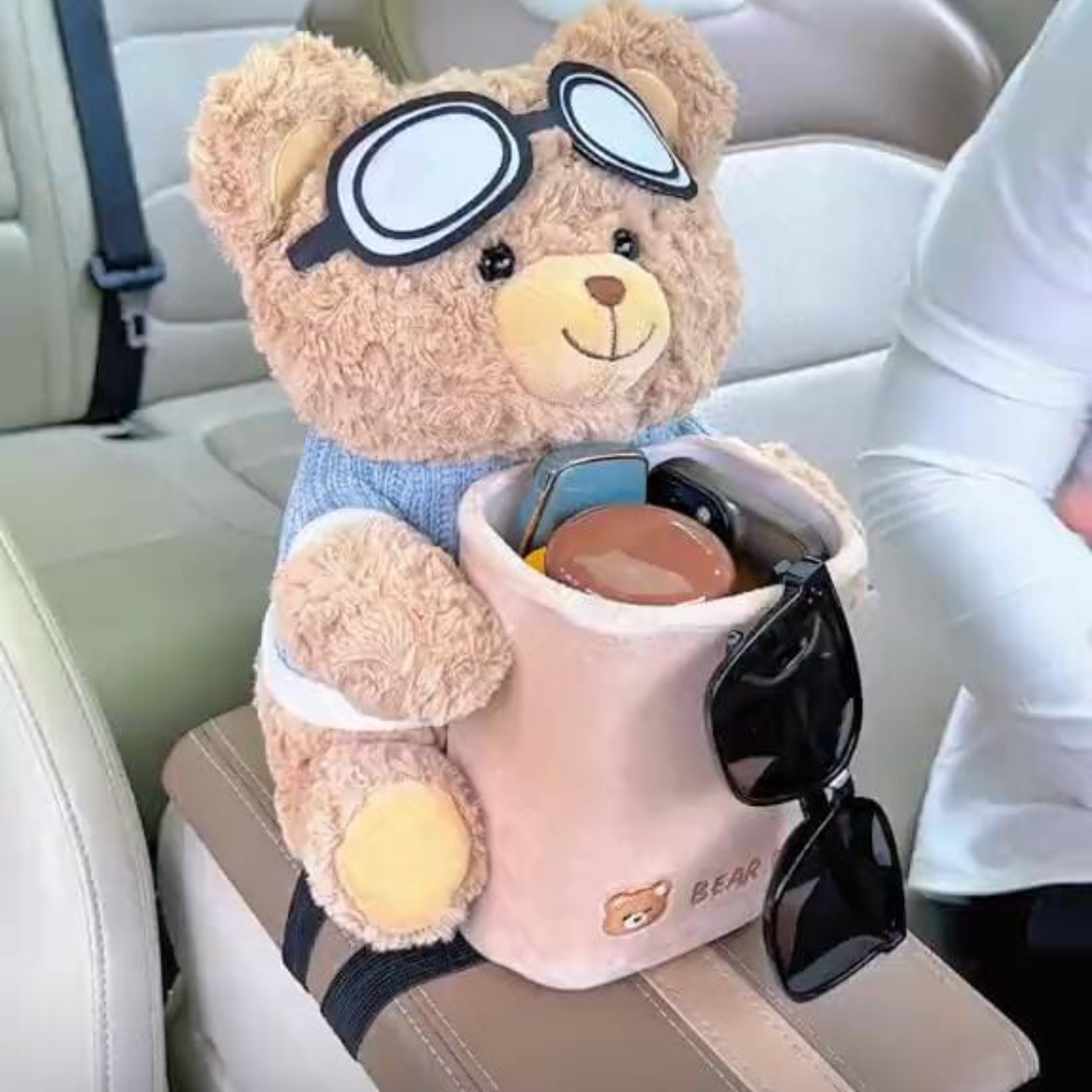 Cute Teddy Bear Car Armrest Tissue Box and Organizer
