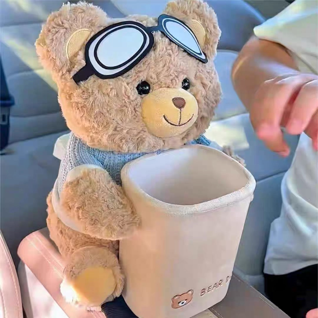 Cute Teddy Bear Car Armrest Tissue Box and Organizer