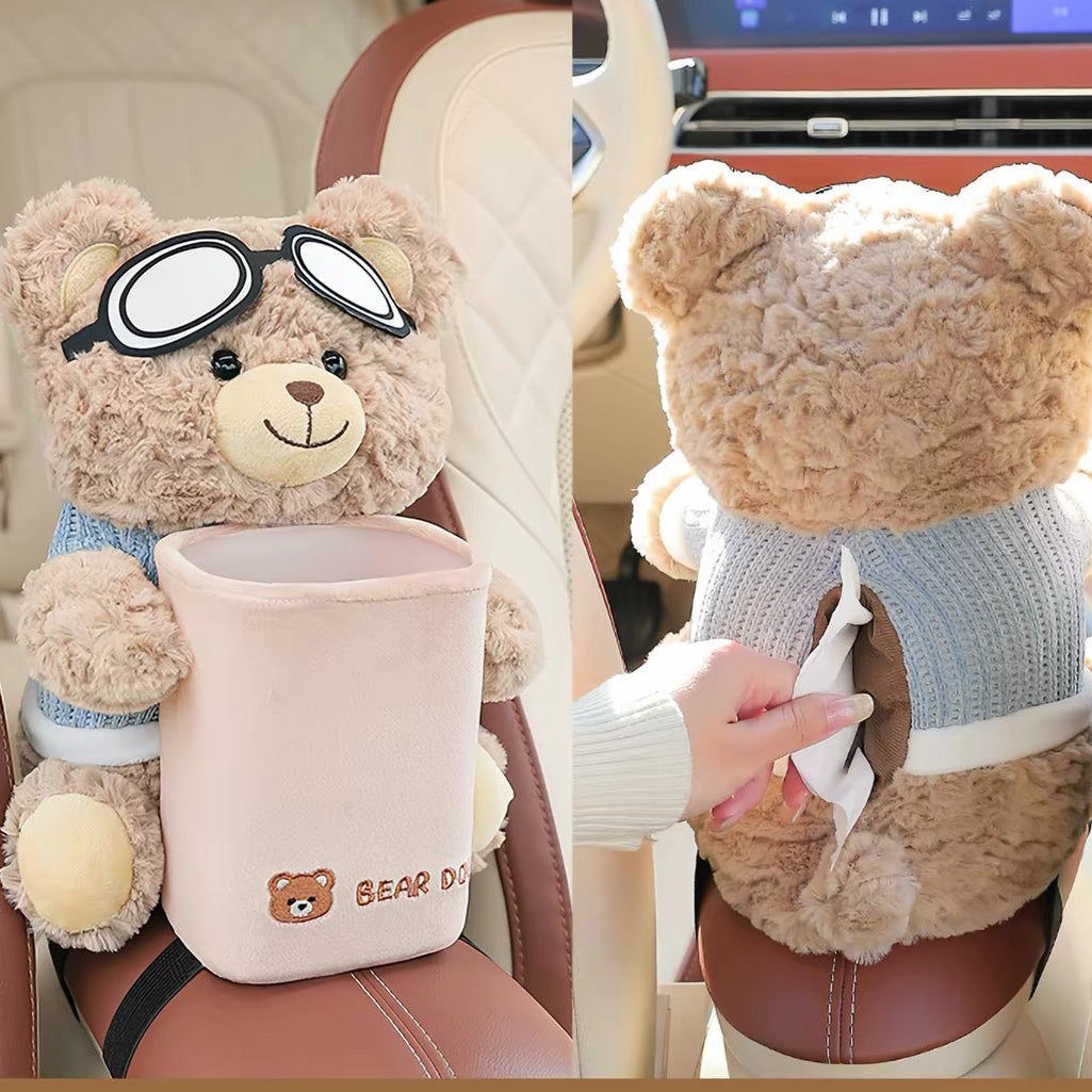 Cute Teddy Bear Car Armrest Tissue Box and Organizer