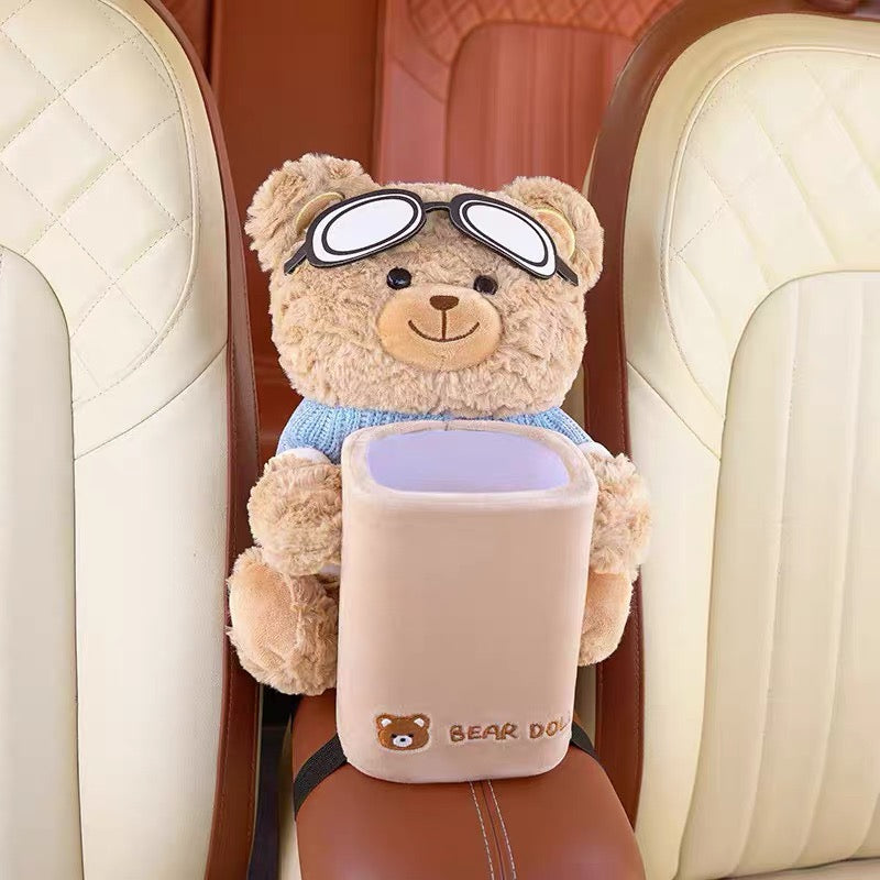 Cute Teddy Bear Car Armrest Tissue Box and Organizer