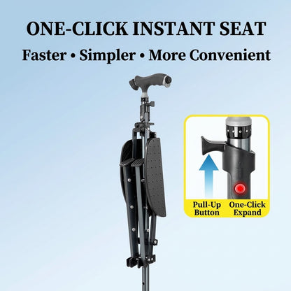 Folding Cane with Seat & LED Light, Adjustable Walking Stick Chair, Supports 330 lbs