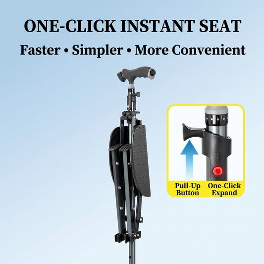Folding Cane with Seat & LED Light, Adjustable Walking Stick Chair, Supports 330 lbs