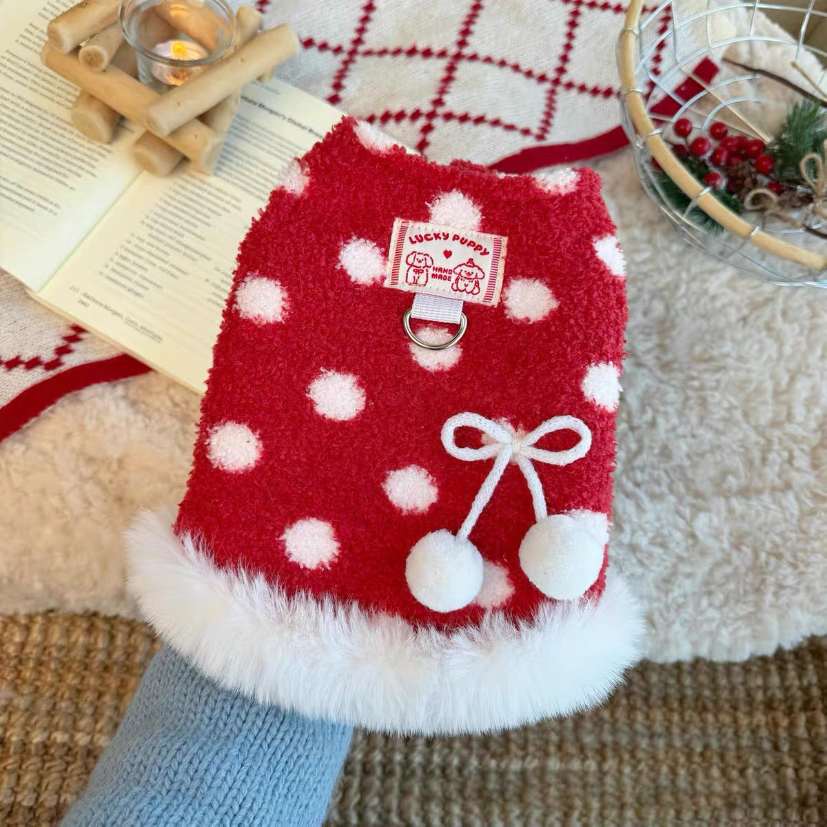 Handmade Red Polka Dot Christmas Dog Sweater