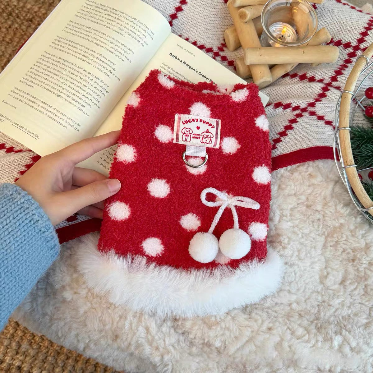 Handmade Red Polka Dot Christmas Dog Sweater