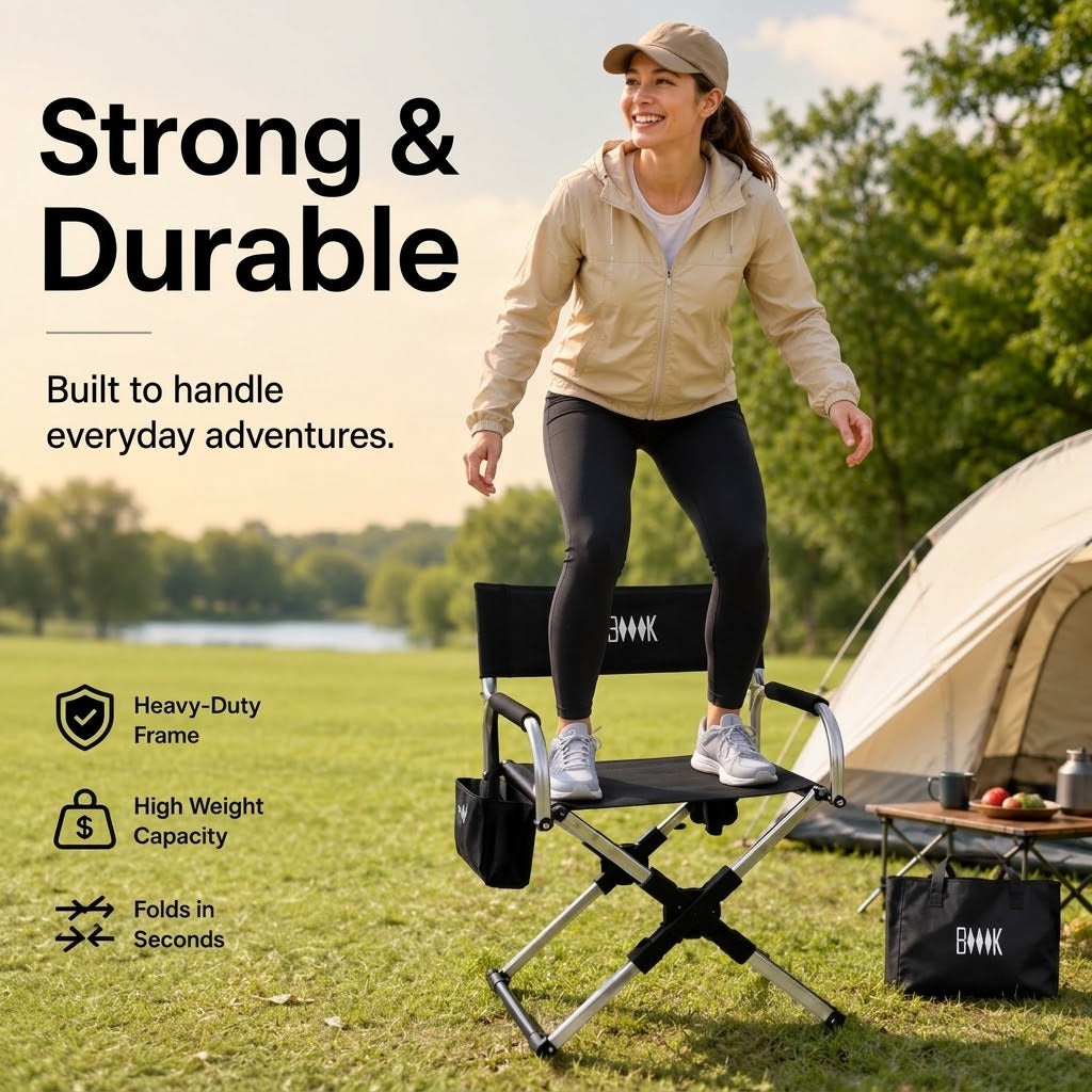 Cutier Premium Portable Folding Chair – Flat-Fold Aluminum Director Chair with Carry Bag