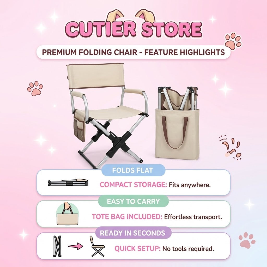 Cutier Premium Portable Folding Chair – Flat-Fold Aluminum Director Chair with Carry Bag