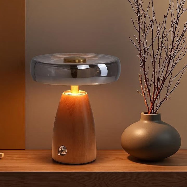 Lumi Wood Vintage Table Lamp – Solid Wood & Glass Aesthetic Light