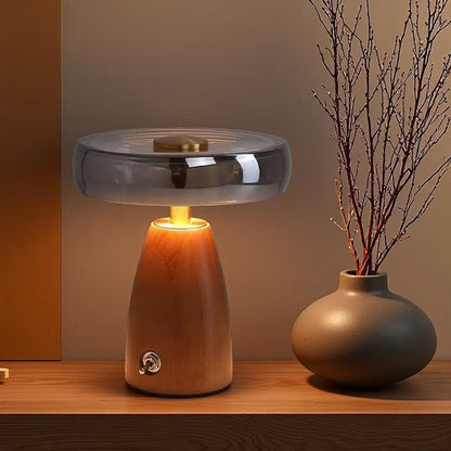 Lumi Wood Vintage Table Lamp – Solid Wood & Glass Aesthetic Light