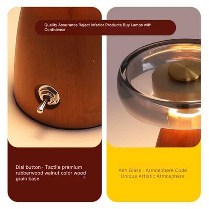 Lumi Wood Vintage Table Lamp – Solid Wood & Glass Aesthetic Light