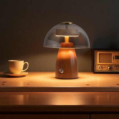 Lumi Wood Vintage Table Lamp – Solid Wood & Glass Aesthetic Light