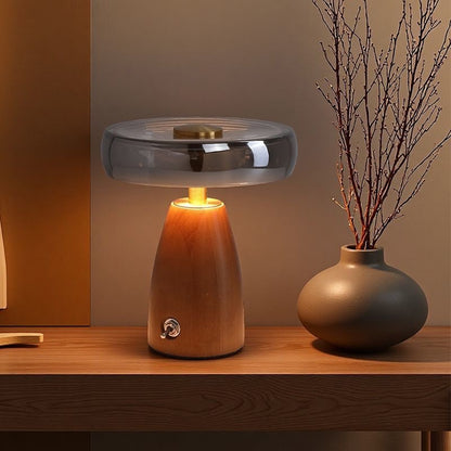 Lumi Wood Vintage Table Lamp – Solid Wood & Glass Aesthetic Light
