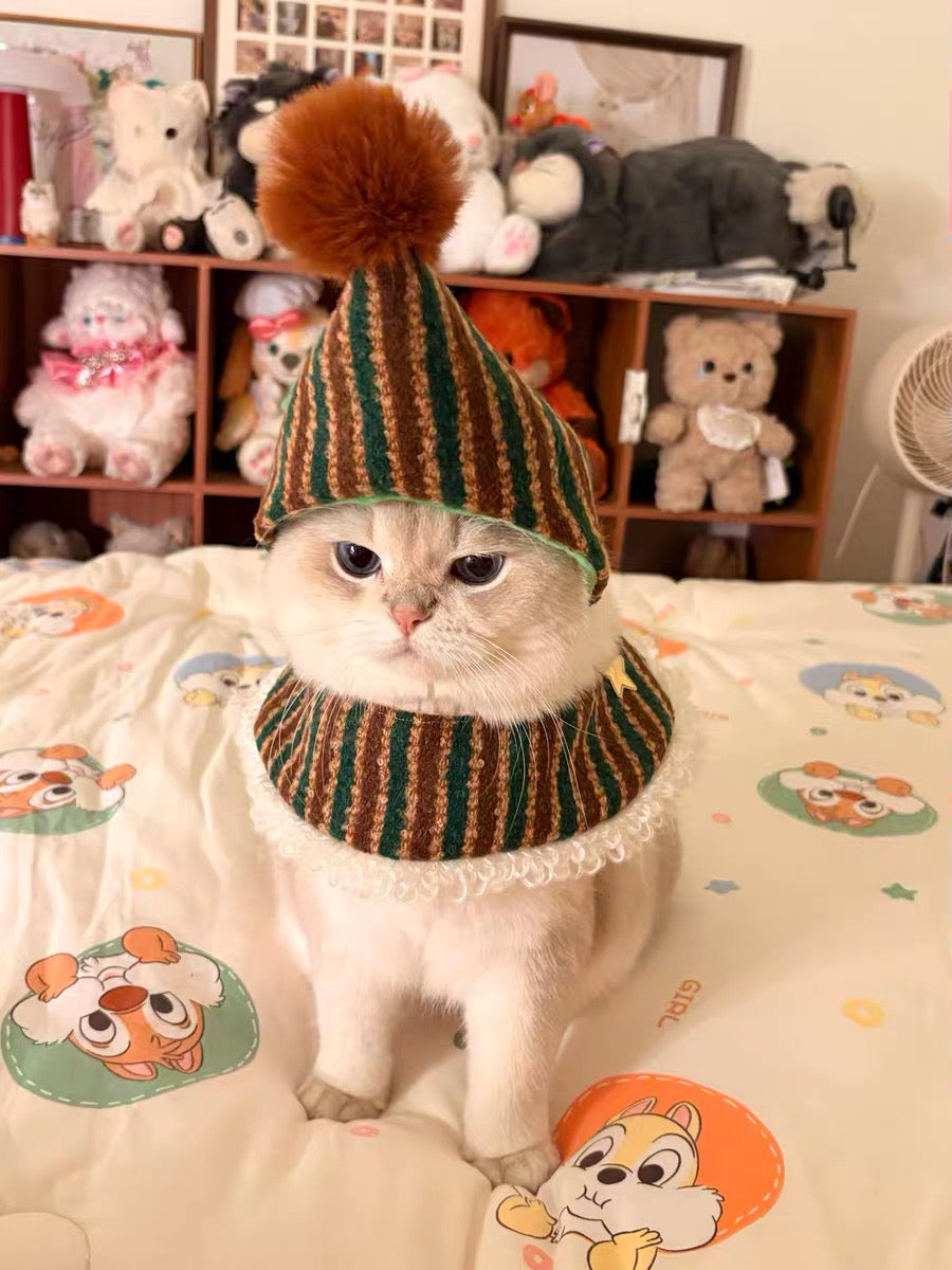Christmas hat cat head set