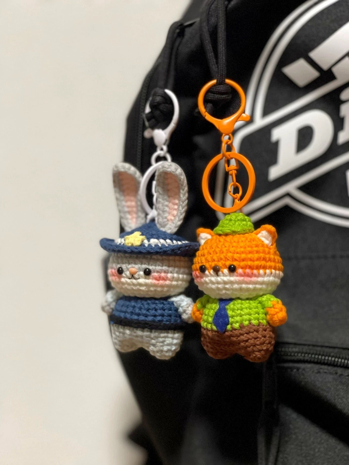 Crocheted Rabbit Policeman Doll Pendant Yarn Knitting Kit Fox Keychain Creative Gift set (2 in 1)