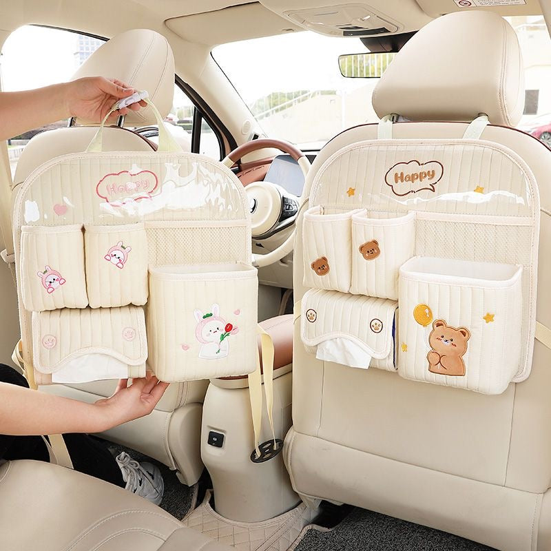 Kawaii Bear & Bunny Multifunctional Car Backseat Organizer & Tissue Holder