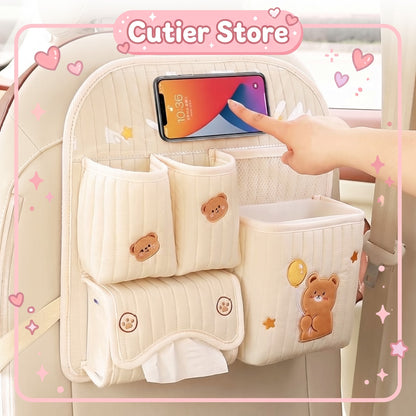 Kawaii Bear & Bunny Multifunctional Car Backseat Organizer & Tissue Holder