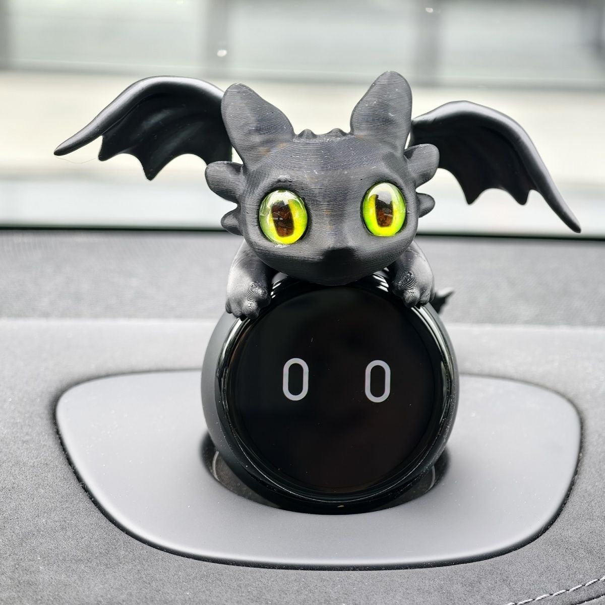 Adorable 3D Printed Black Dragon Car Dashboard Accessory