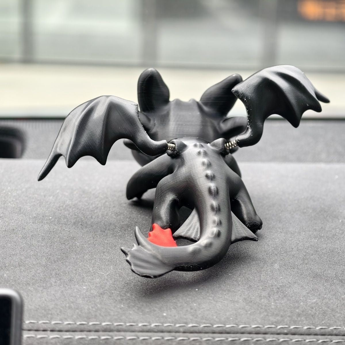 Adorable 3D Printed Black Dragon Car Dashboard Accessory