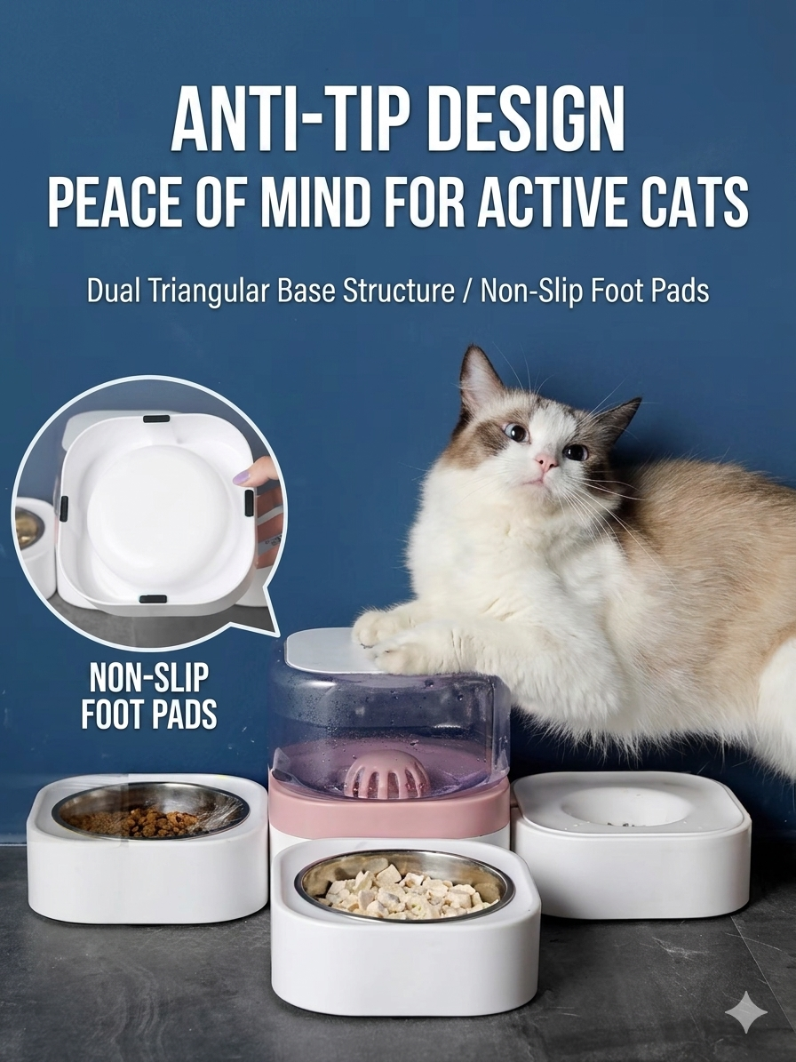 Automatic Gravity Pet Water Dispenser - Electricity-Free Cat & Dog Water Bowl, Splash-Proof Anti-Wet Mouth Design, Anti-Slip Base