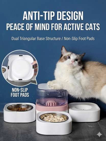 Automatic Gravity Pet Water Dispenser - Electricity-Free Cat & Dog Water Bowl, Splash-Proof Anti-Wet Mouth Design, Anti-Slip Base