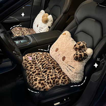 Plush Car Seat Cushion with Backrest – Cute Fluffy Bear Seat Cover, Non-Slip