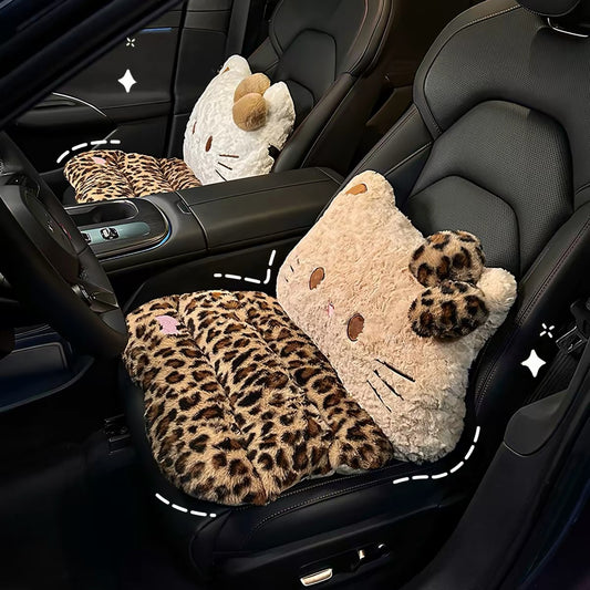 Plush Car Seat Cushion with Backrest – Cute Fluffy Bear Seat Cover, Non-Slip