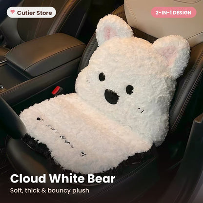 Plush Car Seat Cushion with Backrest – Cute Fluffy Bear Seat Cover, Non-Slip