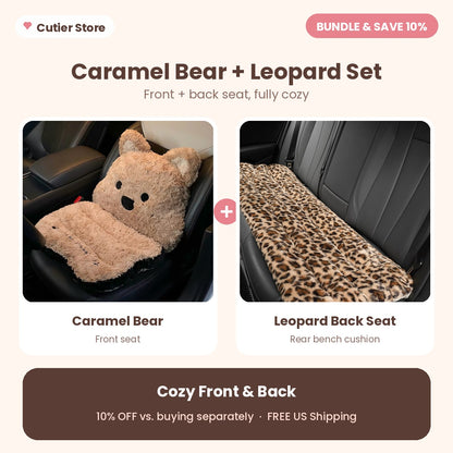 Plush Car Seat Cushion with Backrest – Cute Fluffy Bear Seat Cover, Non-Slip
